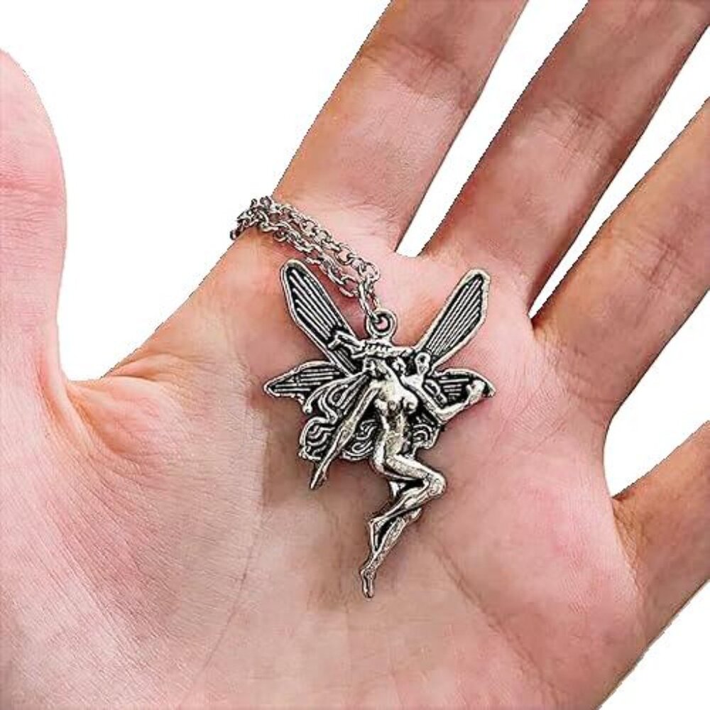 Vintage Angel Fairy Pendant Necklace Ancient Silver Color Women Fashion